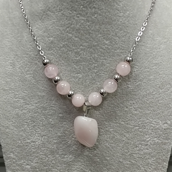 Rose Quartz Necklace Natural Gemstone Crystal Pendant Stainless-Steel Chain - Picture 6 of 16